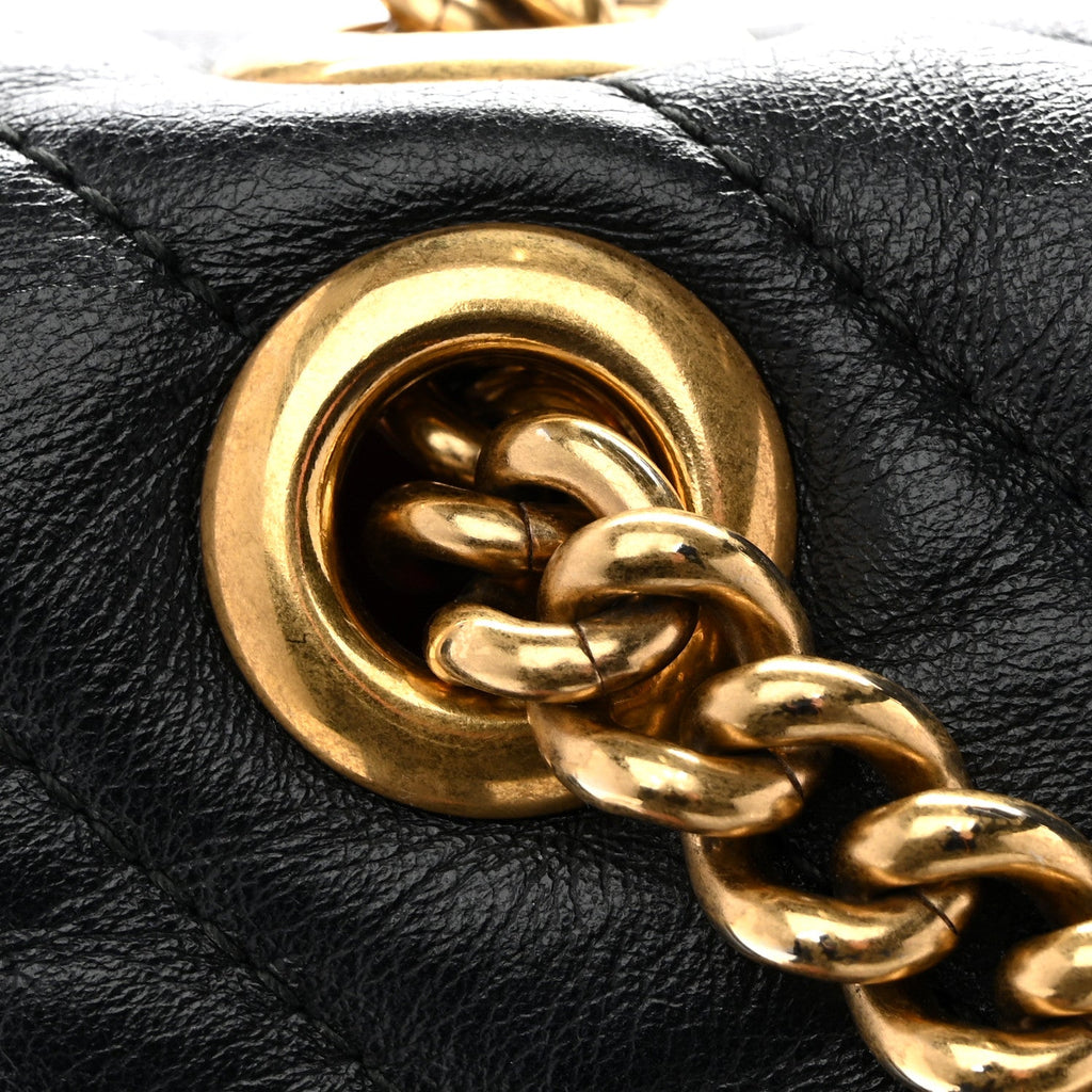 Vintage Effect Calfskin Matelasse Diagonal Large Torchon GG Marmont Shoulder Bag Black Romantic Cherry