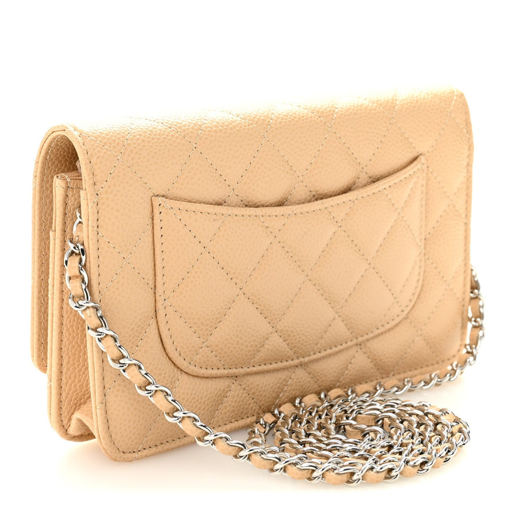 Caviar Quilted Wallet on Chain WOC Beige