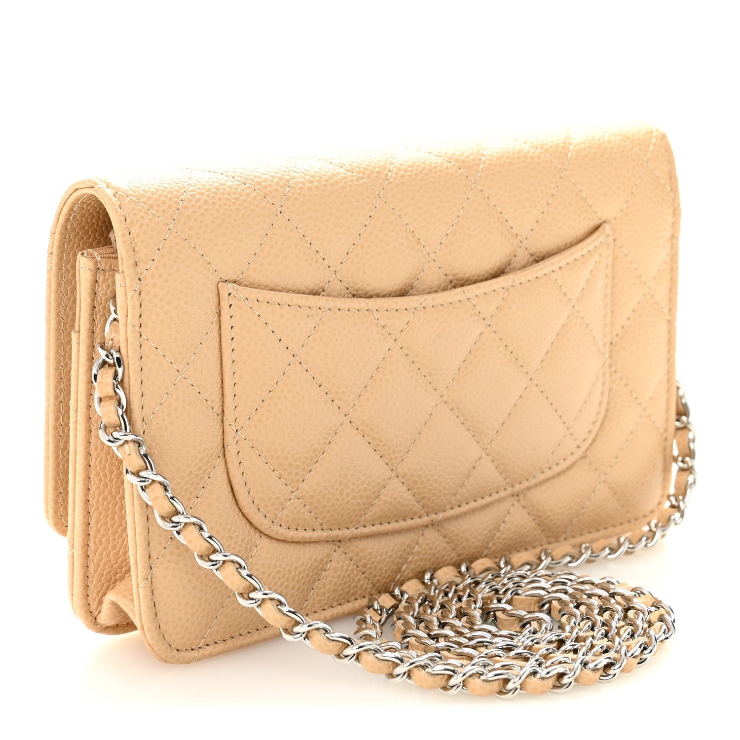Caviar Quilted Wallet on Chain WOC Beige