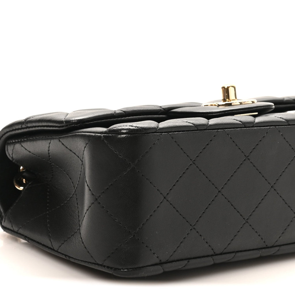 Lambskin Quilted Mini Rectangular Flap Black