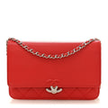 Grained Calfskin Quilted CC Box Wallet On Chain WOC Red