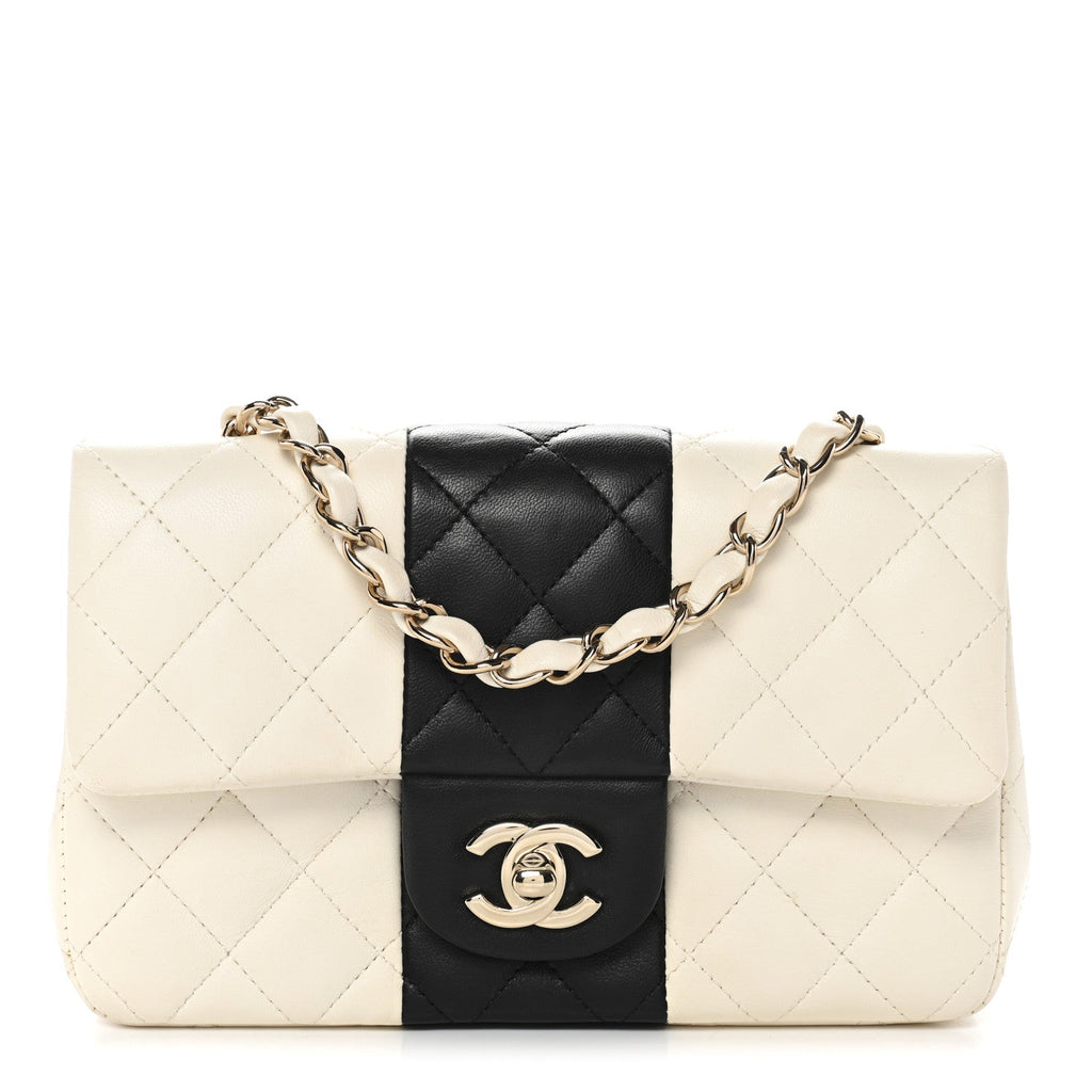 Lambskin Quilted Mini Rectangular Flap White Black