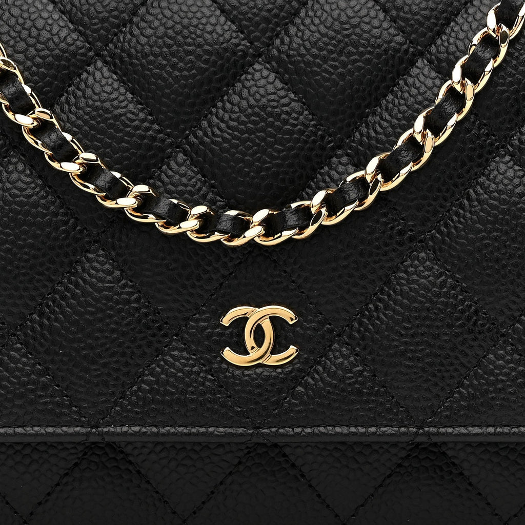 Caviar Quilted Wallet on Chain WOC Black