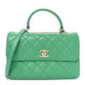 Lambskin Quilted Medium Trendy CC Flap Dual Handle Bag Green