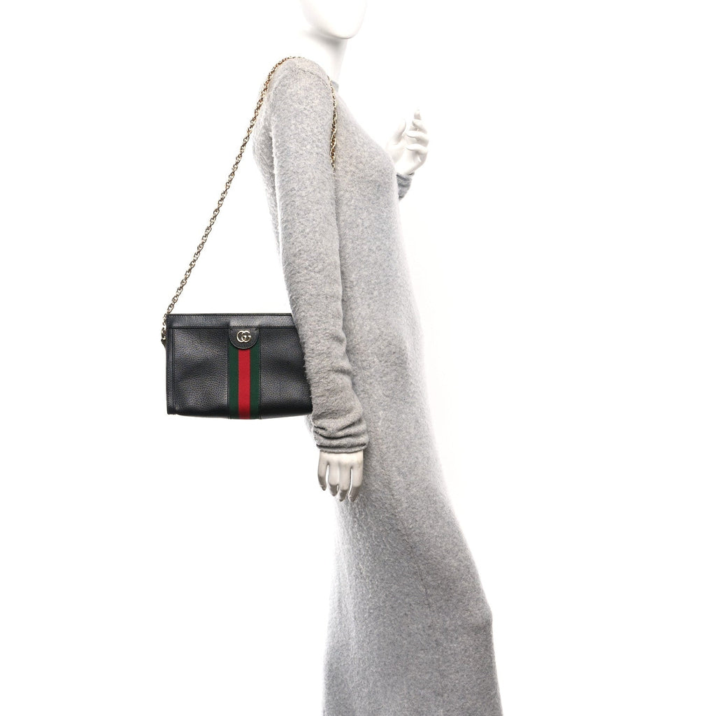 Calfskin GG Web Small Ophidia Chain Shoulder Bag Black