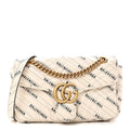 X BALENCIAGA Calfskin Matelasse Logo Print Small GG Marmont Shoulder Bag White
