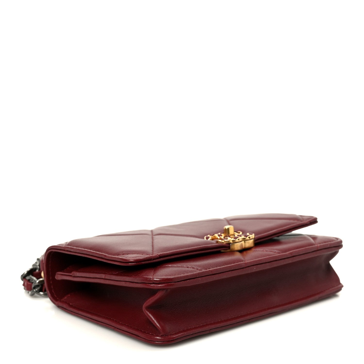 Lambskin Quilted Chanel 19 Wallet On Chain WOC Burgundy