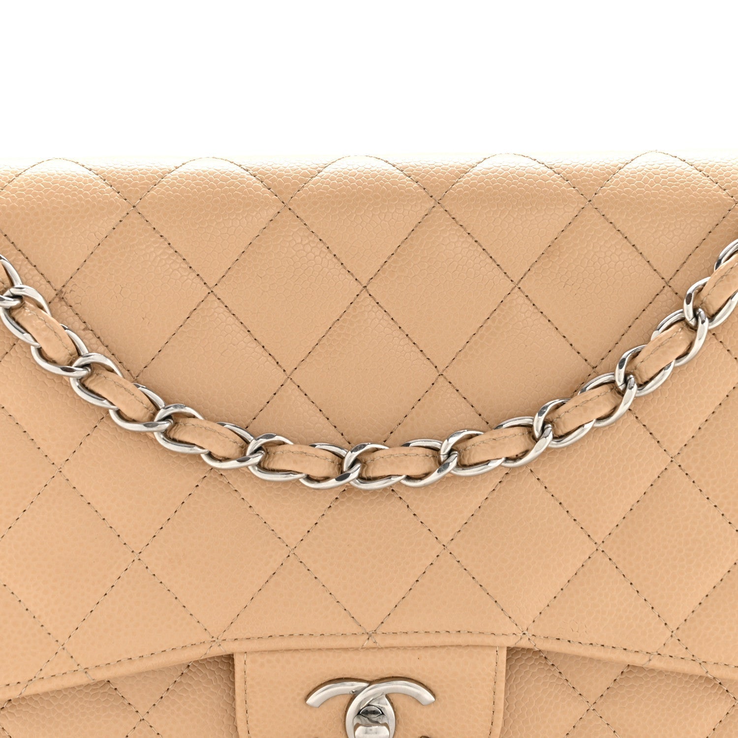 Caviar Quilted Jumbo Double Flap Beige Clair