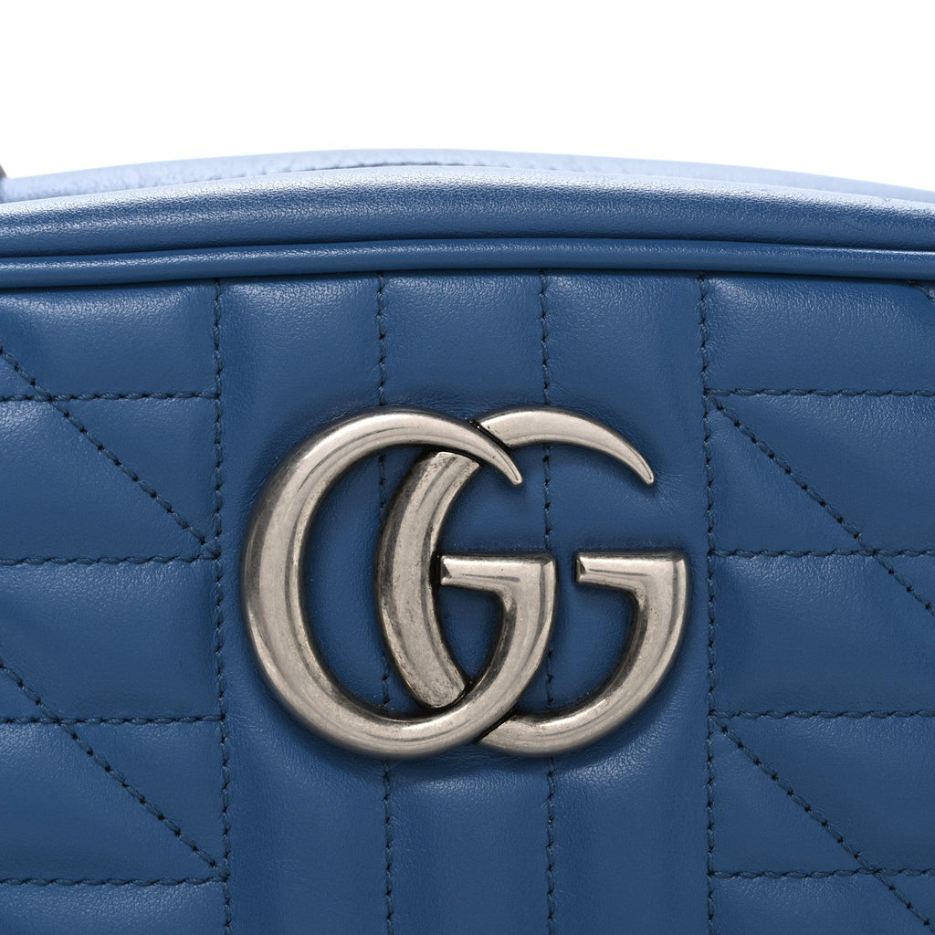 Calfskin Matelasse Aria Small GG Marmont Chain Shoulder Bag Clear Blue