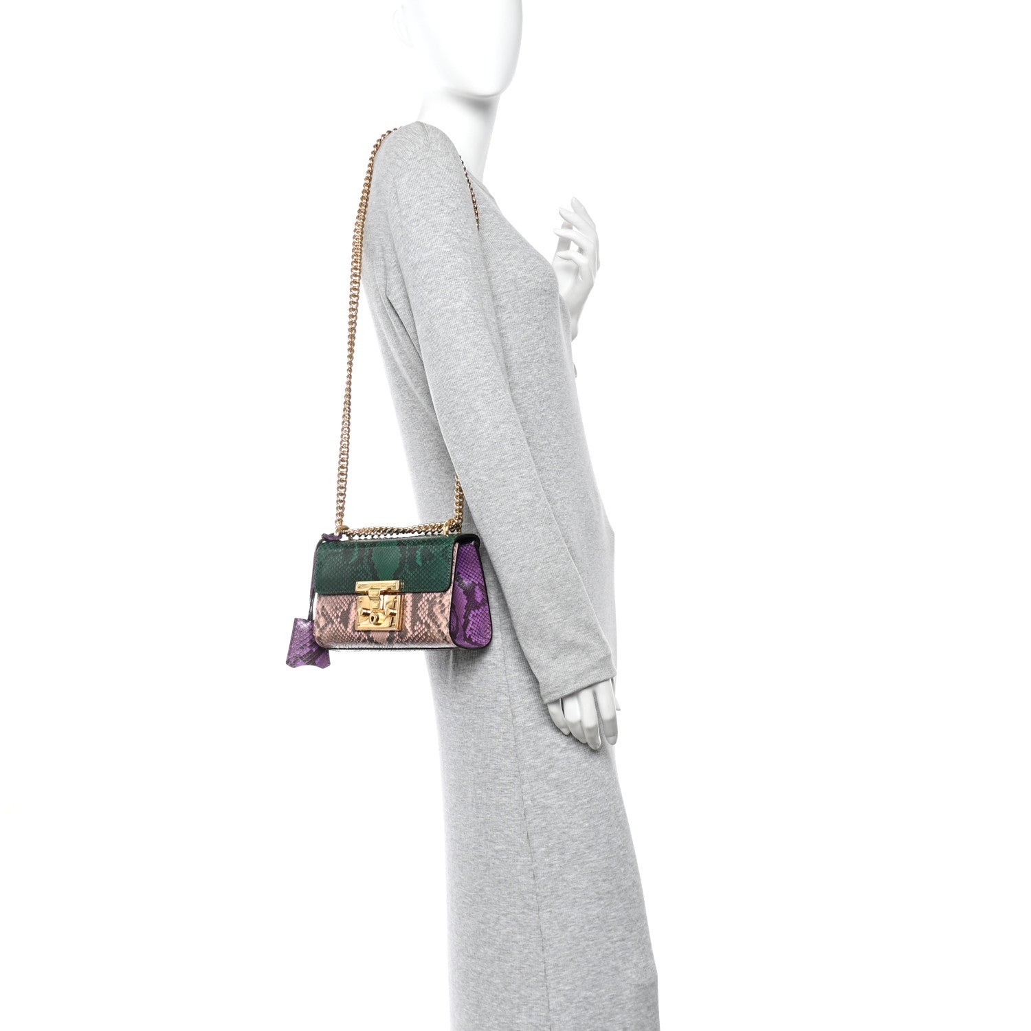 Snakeskin Small Padlock Shoulder Bag Green Pink Purple
