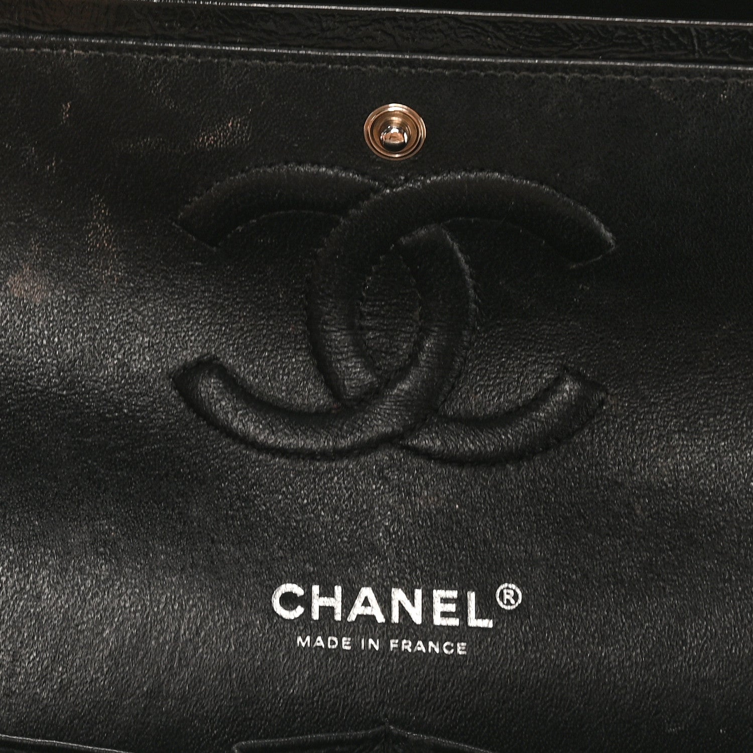 Shiny Crumpled Calfskin Quilted Medium Double Flap So Black