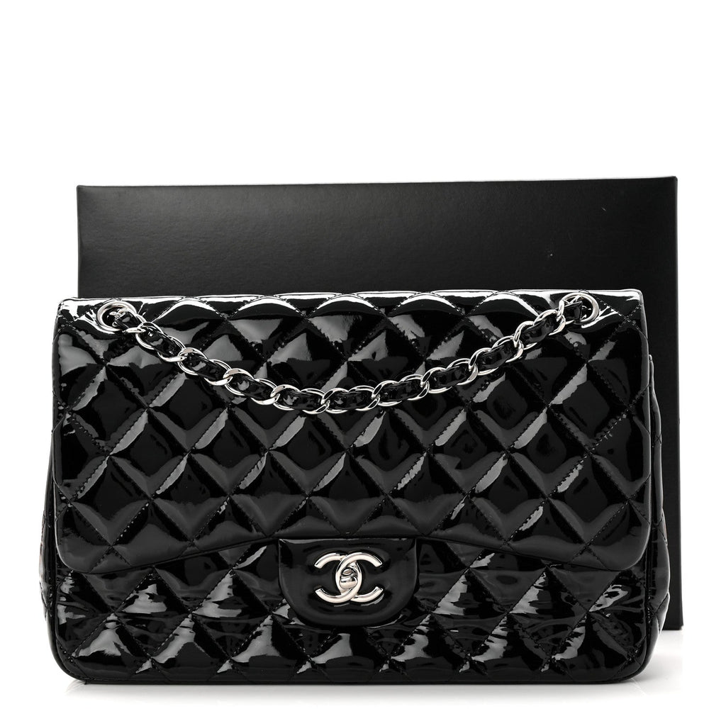 Patent Quilted Jumbo Double Flap Black