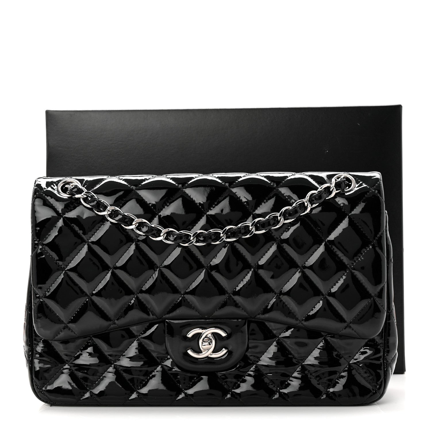 Patent Quilted Jumbo Double Flap Black