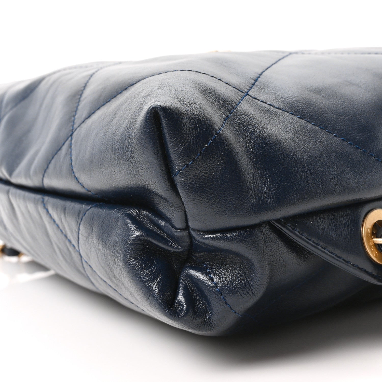 Shiny Calfskin Quilted Chanel 22 Backpack Dark Blue