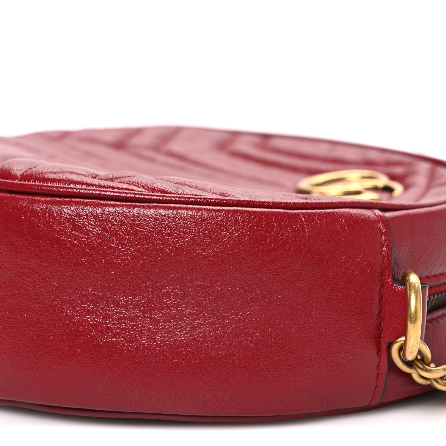 Glazed Calfskin Matelasse Heart Mini GG Marmont Round Shoulder Bag Romantic Cerise