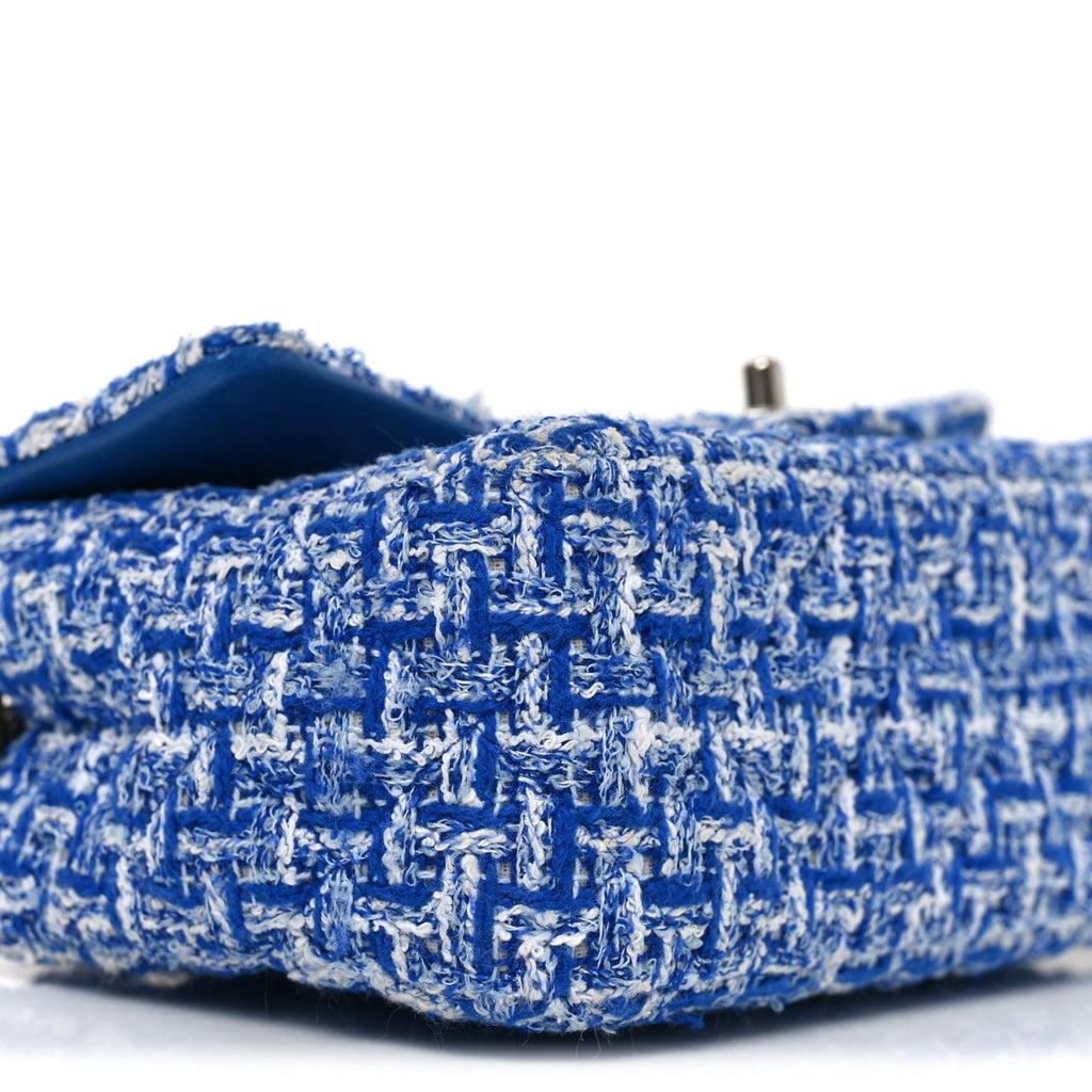 Tweed Quilted Mini Rectangular Flap Blue White
