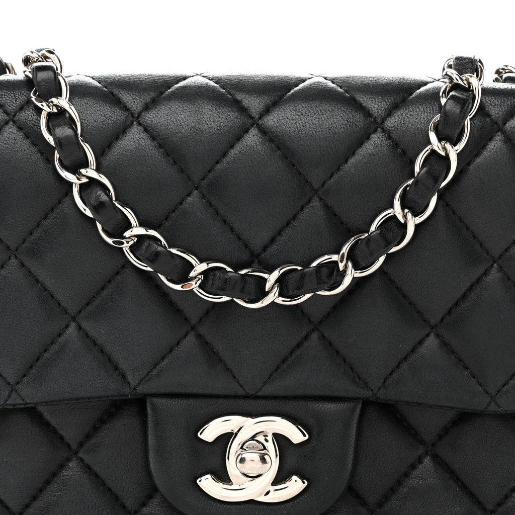 Lambskin Quilted Mini Square Flap Black