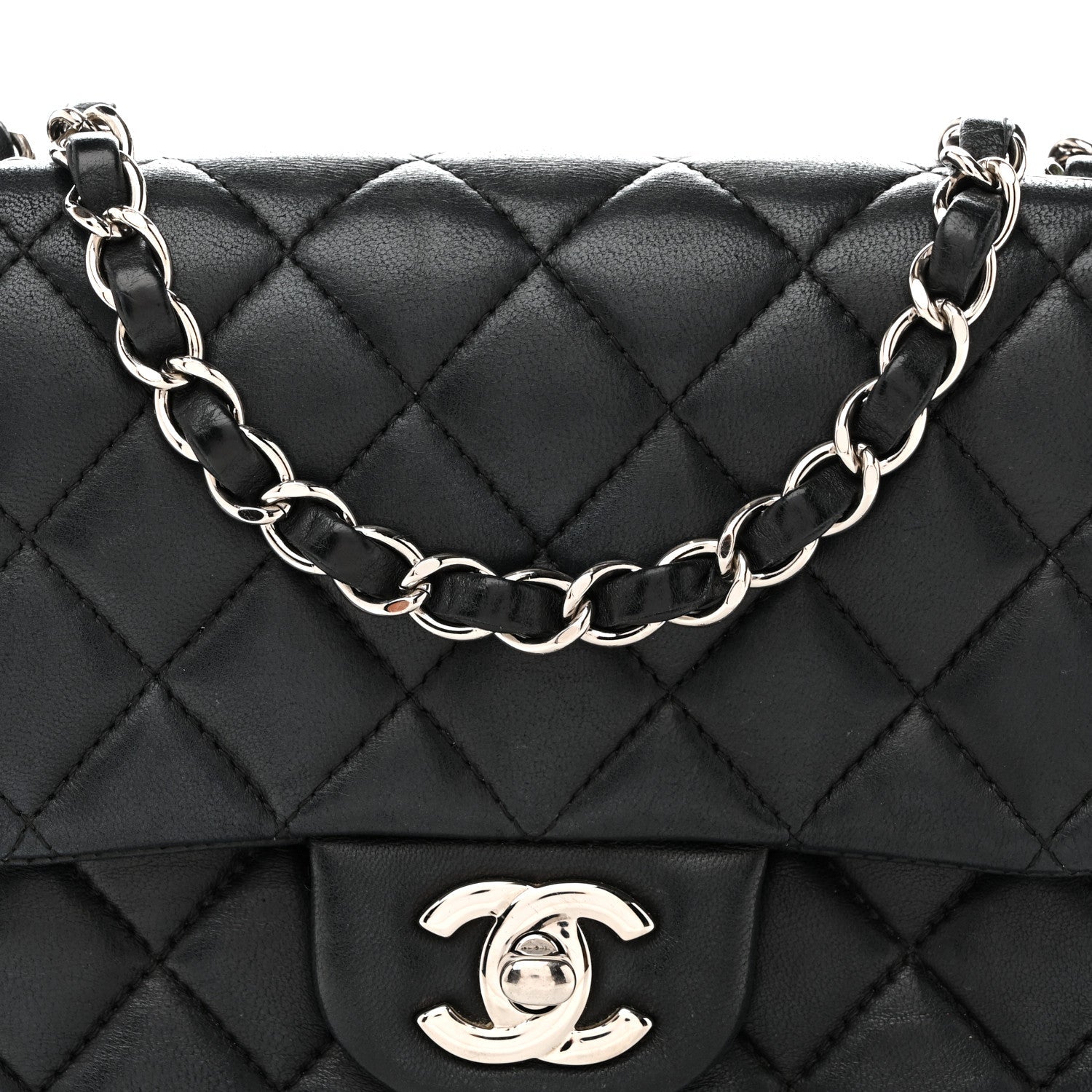 Lambskin Quilted Mini Square Flap Black