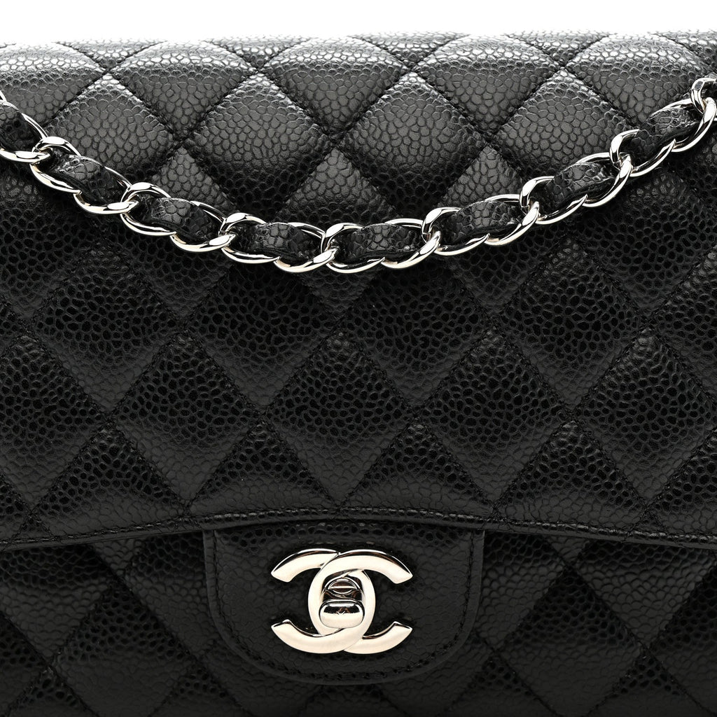Caviar Quilted Medium Double Flap Black