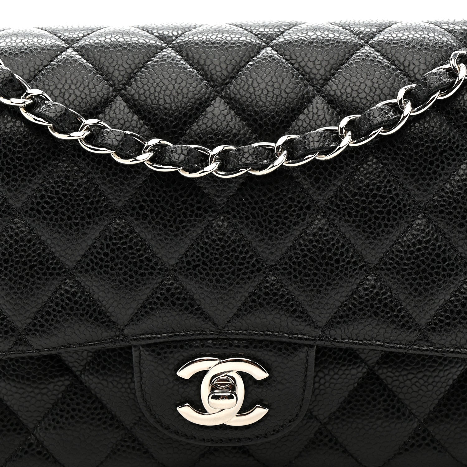 Caviar Quilted Medium Double Flap Black