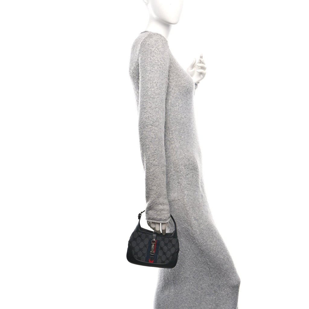 X BALENCIAGA BB Monogram Calfskin Web Mini Jackie 1961 Hobo Black