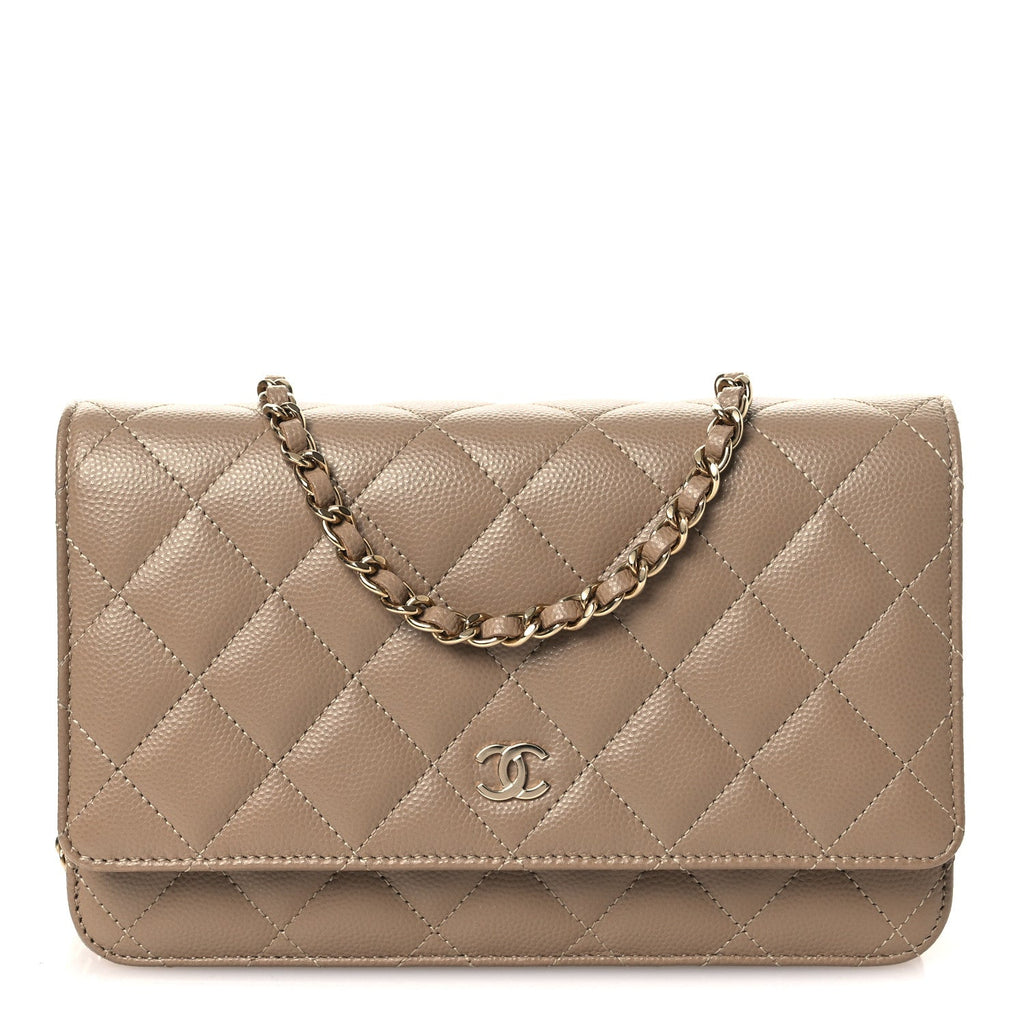 Caviar Quilted Wallet on Chain WOC Dark Beige