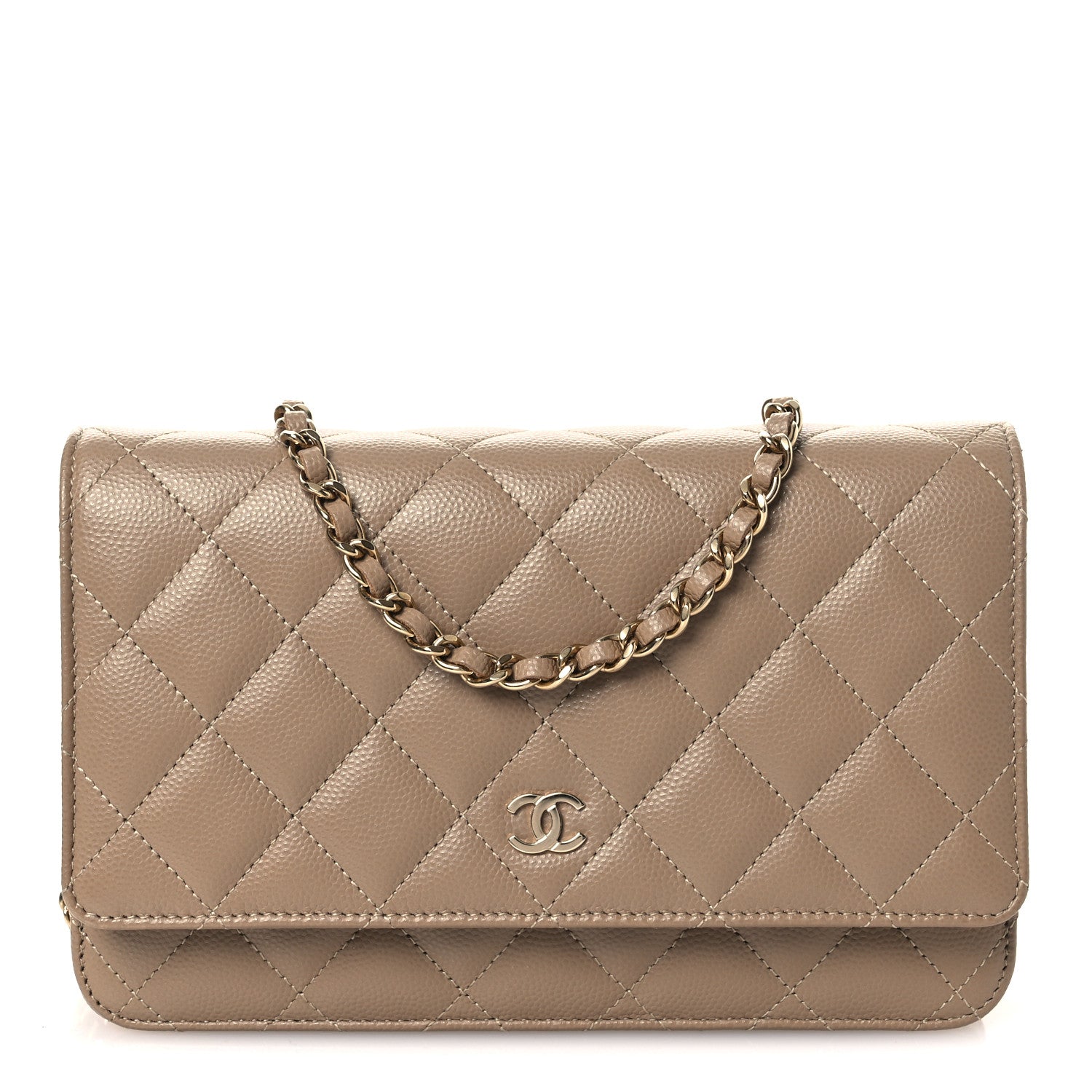 Caviar Quilted Wallet on Chain WOC Dark Beige