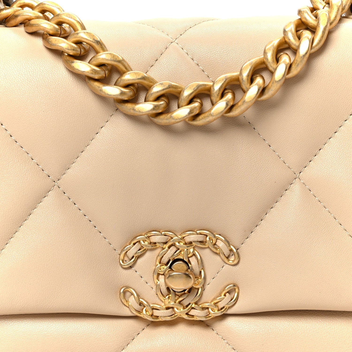 Shiny Goatskin Quilted Medium Chanel 19 Flap Beige