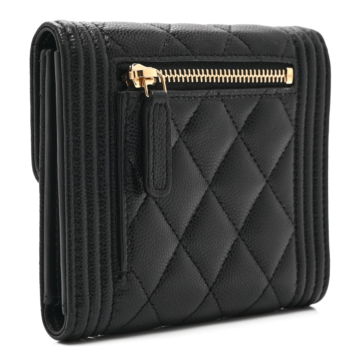 Caviar Quilted Compact Boy Wallet Black