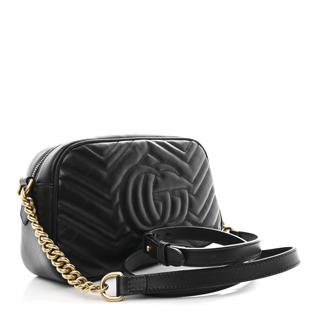 Calfskin Matelasse Small GG Marmont Chain Shoulder Bag Black