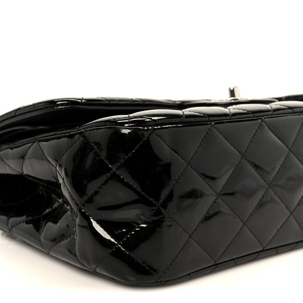Patent Quilted Jumbo Double Flap Black