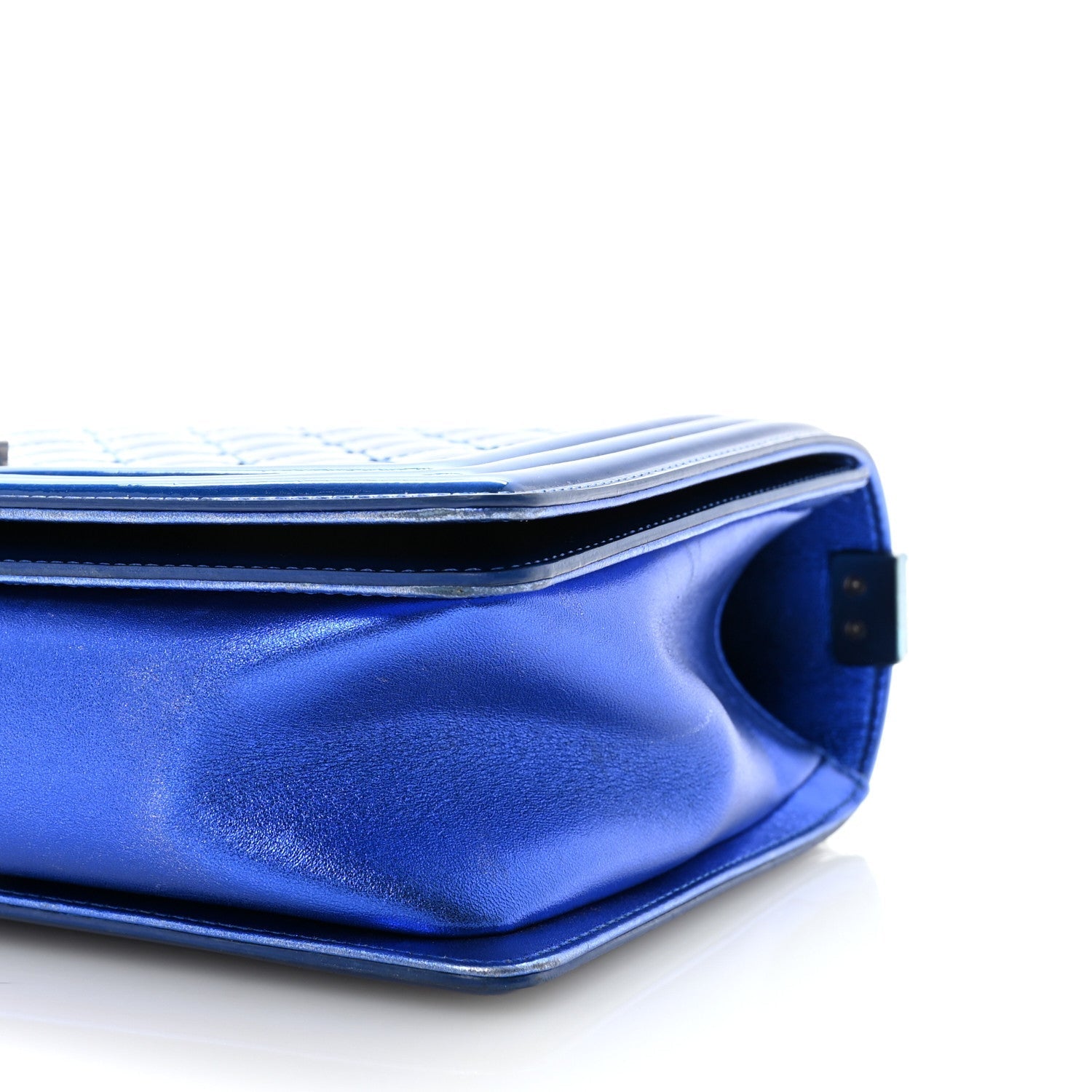 Metallic Patent Quilted New Medium Boy Flap Blue