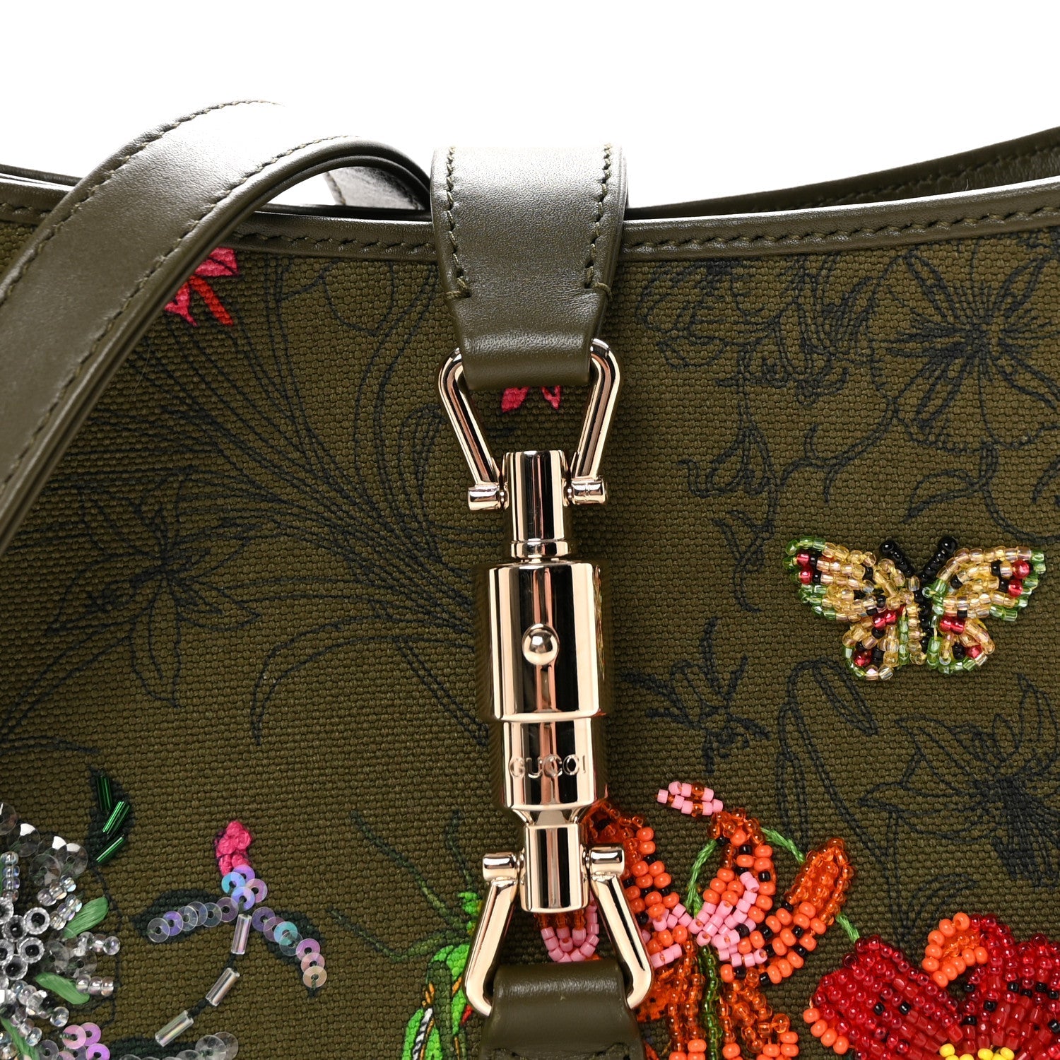 Calfskin Canvas Beaded Floral Medium Jackie 1961 Multicolor