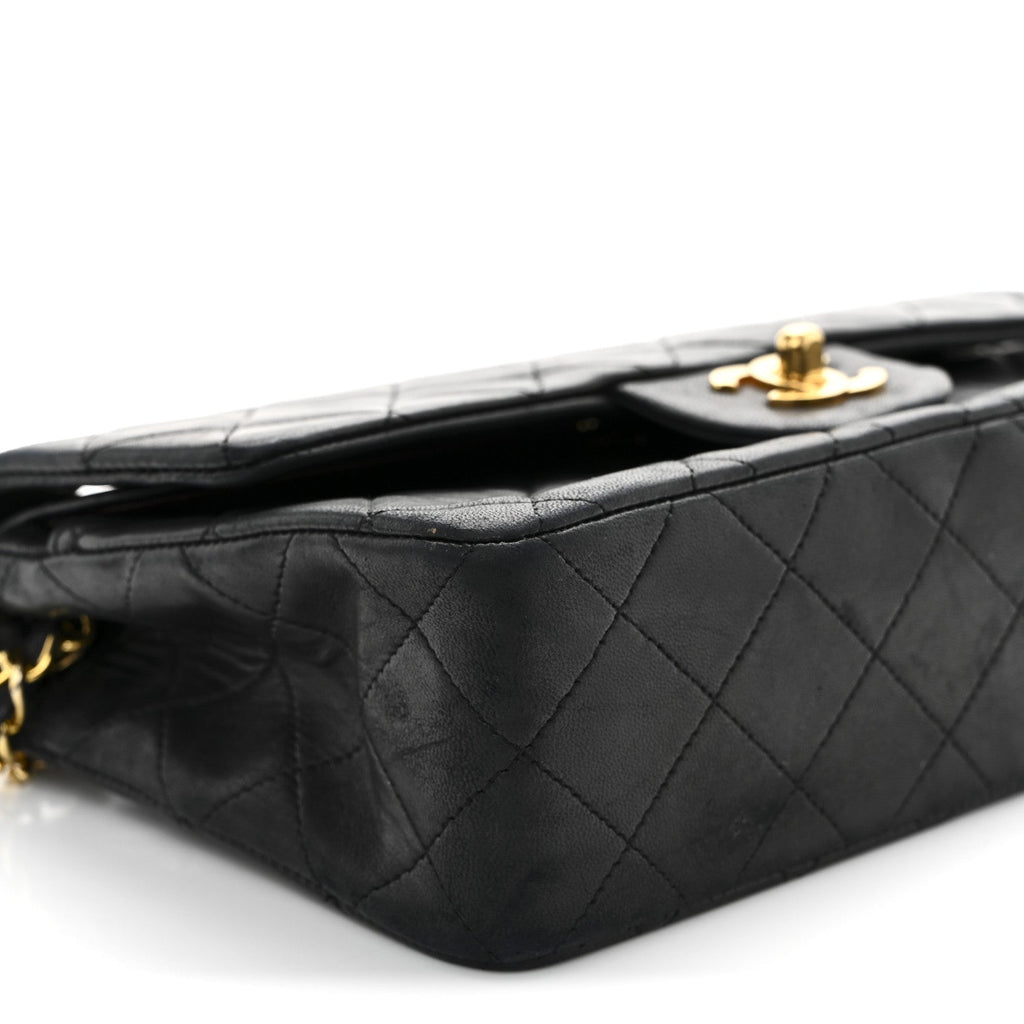 Lambskin Quilted Small Double Flap Black
