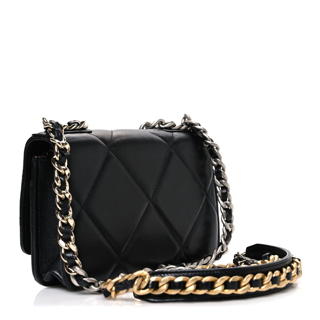 Lambskin Quilted Chanel 19 Wallet On Chain WOC Black