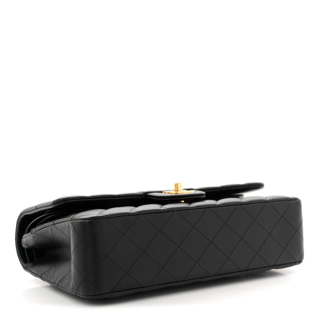 Lambskin Quilted Medium Double Flap Black