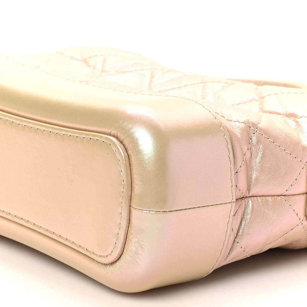 Iridescent Aged Calfskin Quilted Small Gabrielle Hobo Light Pink