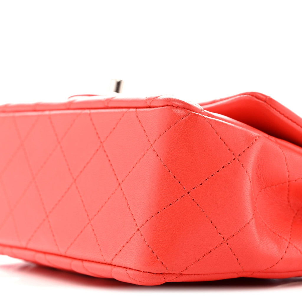 Lambskin Quilted Mini Rectangular Flap Red