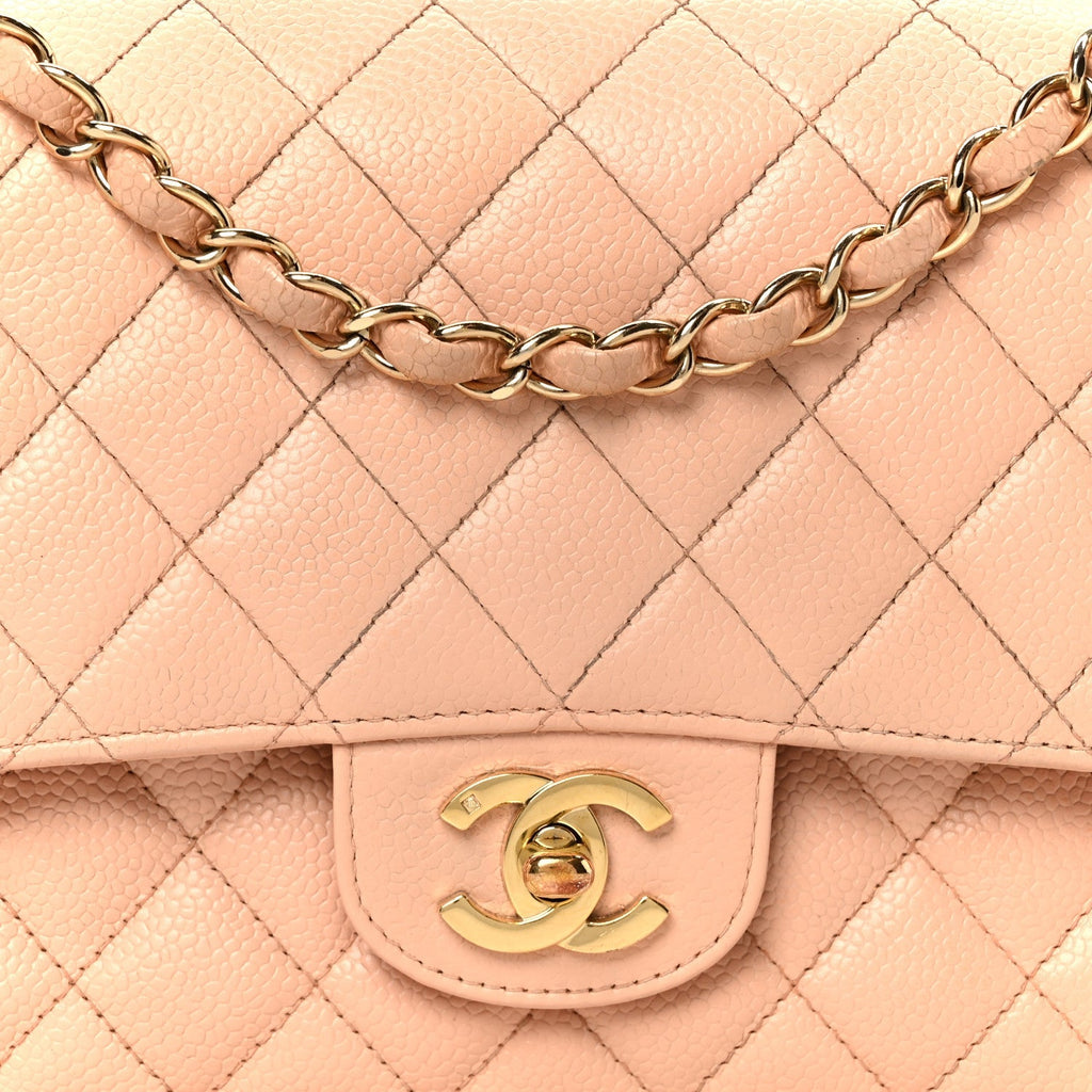 Caviar Quilted Medium Double Flap Light Pink