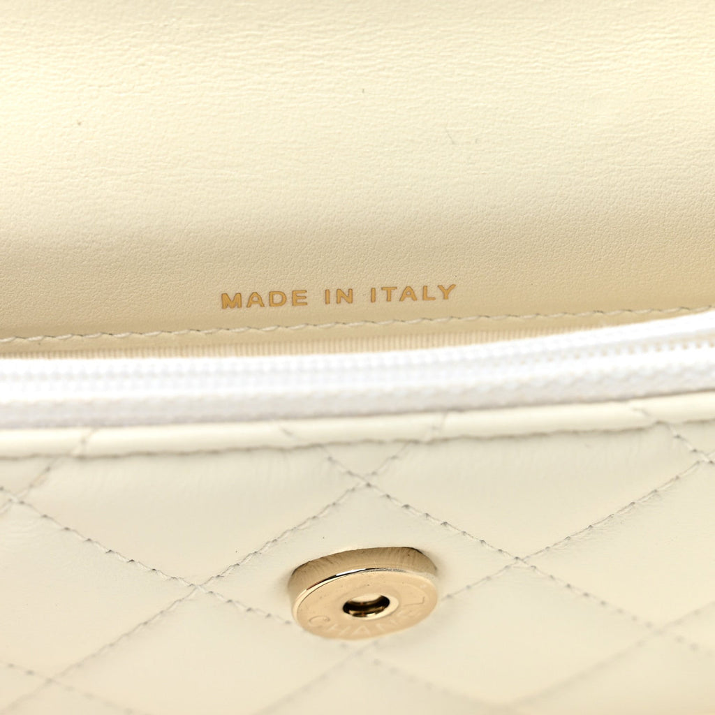 Calfskin Quilted Mini Maxi Pearls Wallet On Chain WOC White