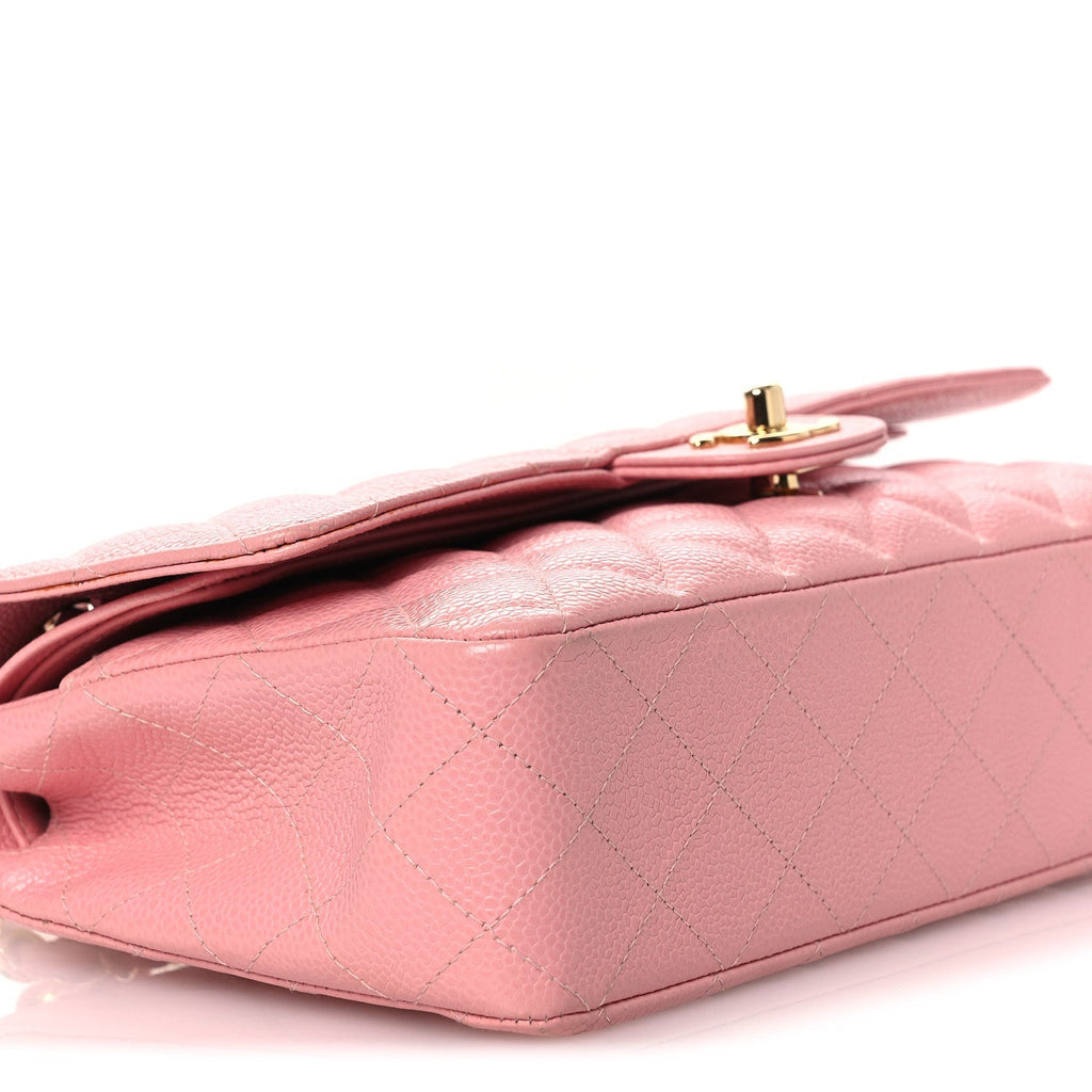Caviar Quilted Medium Double Flap Pink