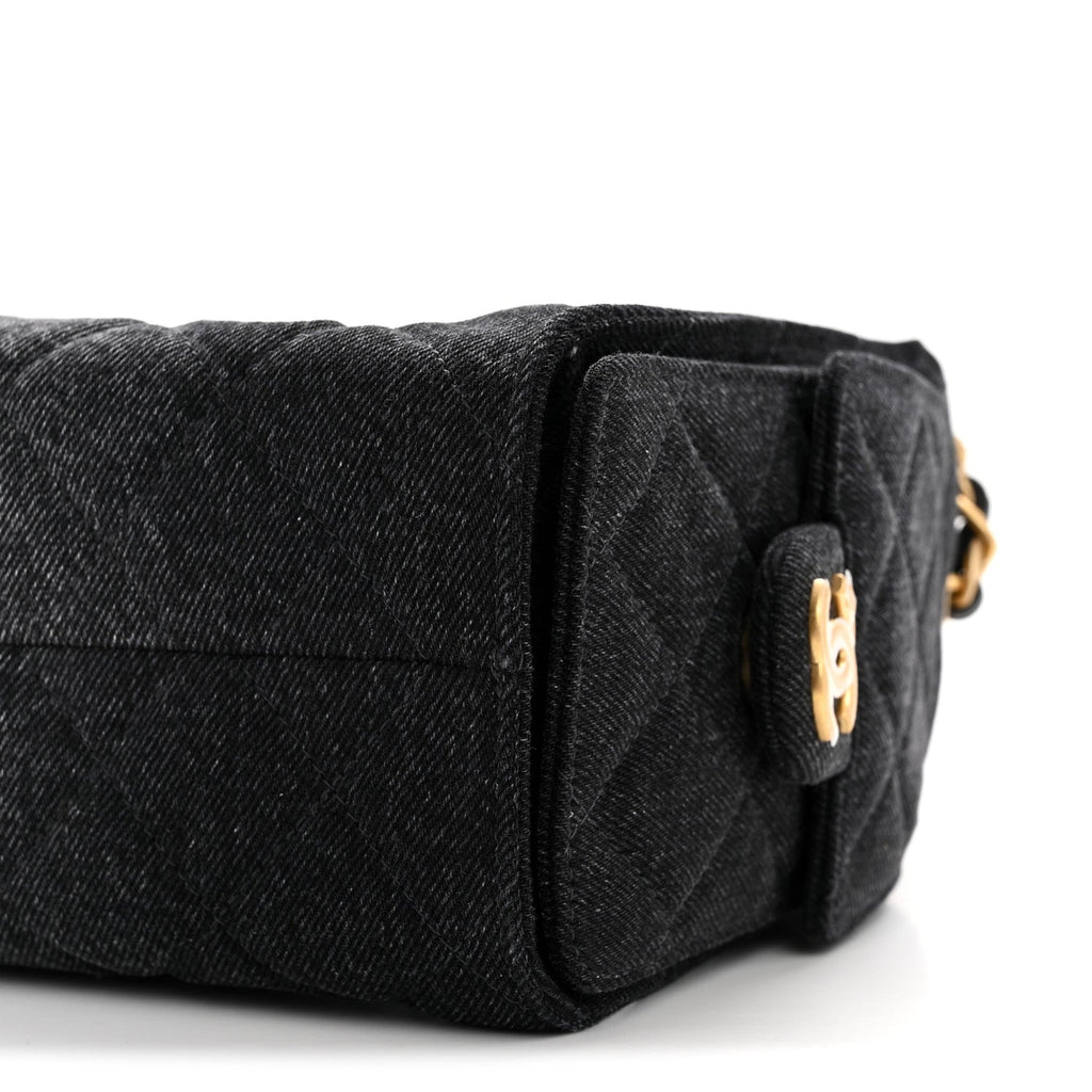 Washed Denim Quilted Mini Chanel 25 Handbag Black