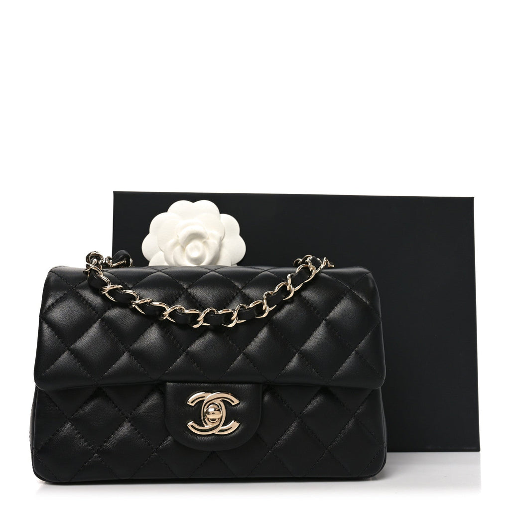 Lambskin Quilted Mini Rectangular Flap Black