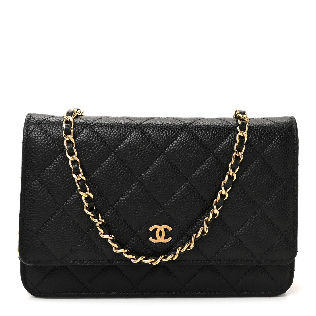 Caviar Quilted Wallet on Chain WOC Black