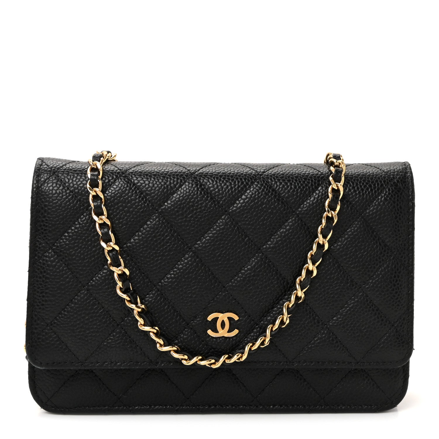 Caviar Quilted Wallet on Chain WOC Black