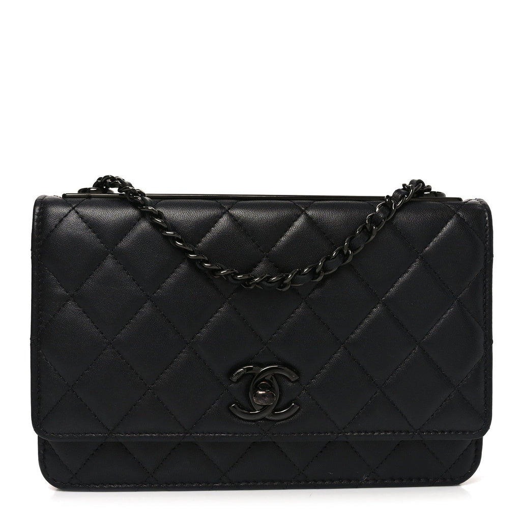Lambskin Quilted Trendy CC Wallet On Chain WOC So Black