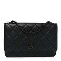 Lambskin Quilted Trendy CC Wallet On Chain WOC So Black
