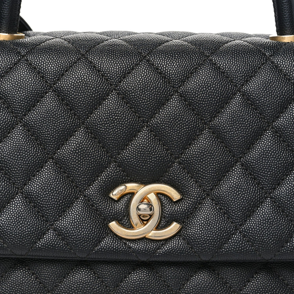 Caviar Quilted Small Coco Chain Handle Flap Black
