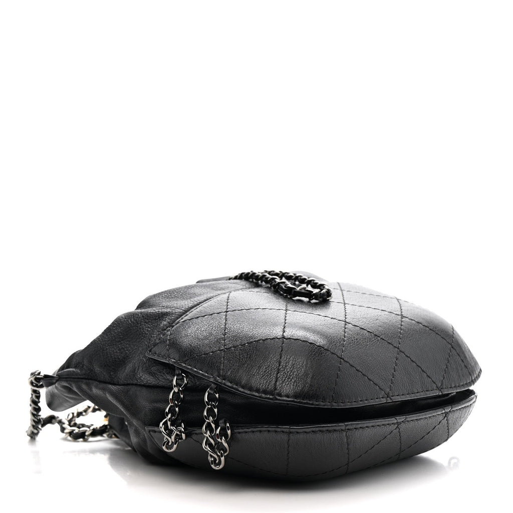 Calfskin Quilted Small Gabrielle Bucket Black