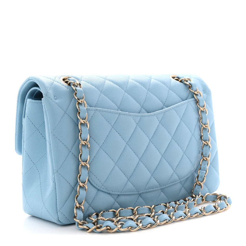 Caviar Quilted Small Double Flap Light Blue